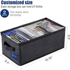 Ccidea Dvd Storage Box With Clear Window - 15.75" Foldable Media Organizer, Premium Zipper Closure, Holds 27+ Dvds, Dustproof Non-Woven Fabric, Reinforced Handles & Label Slot (2)