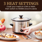 Elite Gourmet MST-250XS Electric Slow Cooker Ceramic Pot, Adjustable Temp, Entrees, Sauces, Stews & Dips, Dishwasher Safe Glass Lid & Crock, 1.5 Quart, Stainless Steel
