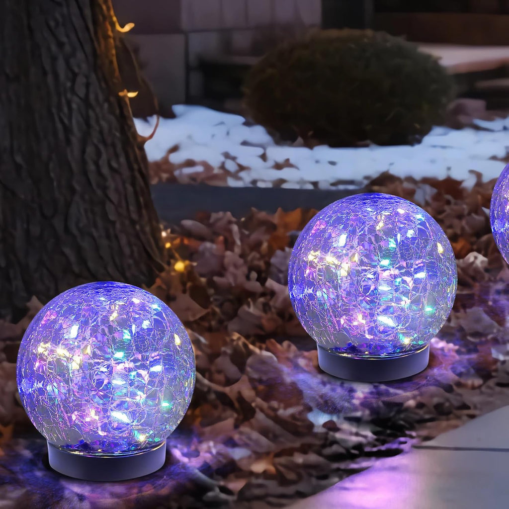 Solar Globe Lights Outdoor Waterproof-Solar Balls-Solar Garden Lights Orbs | Solar Globe Lights For Outside 6 Pack Cracked Glass Ball For Lawn Patio Yard Backyard Decorations