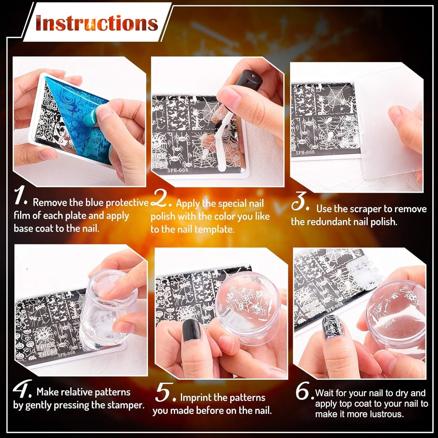 Whaline 6 Pcs Sun Moon Star Nail Plates Stamping Set Groovy Stamp Templates Nail Art Plates for DIY Print Manicure Salon Design Gift Supplies
