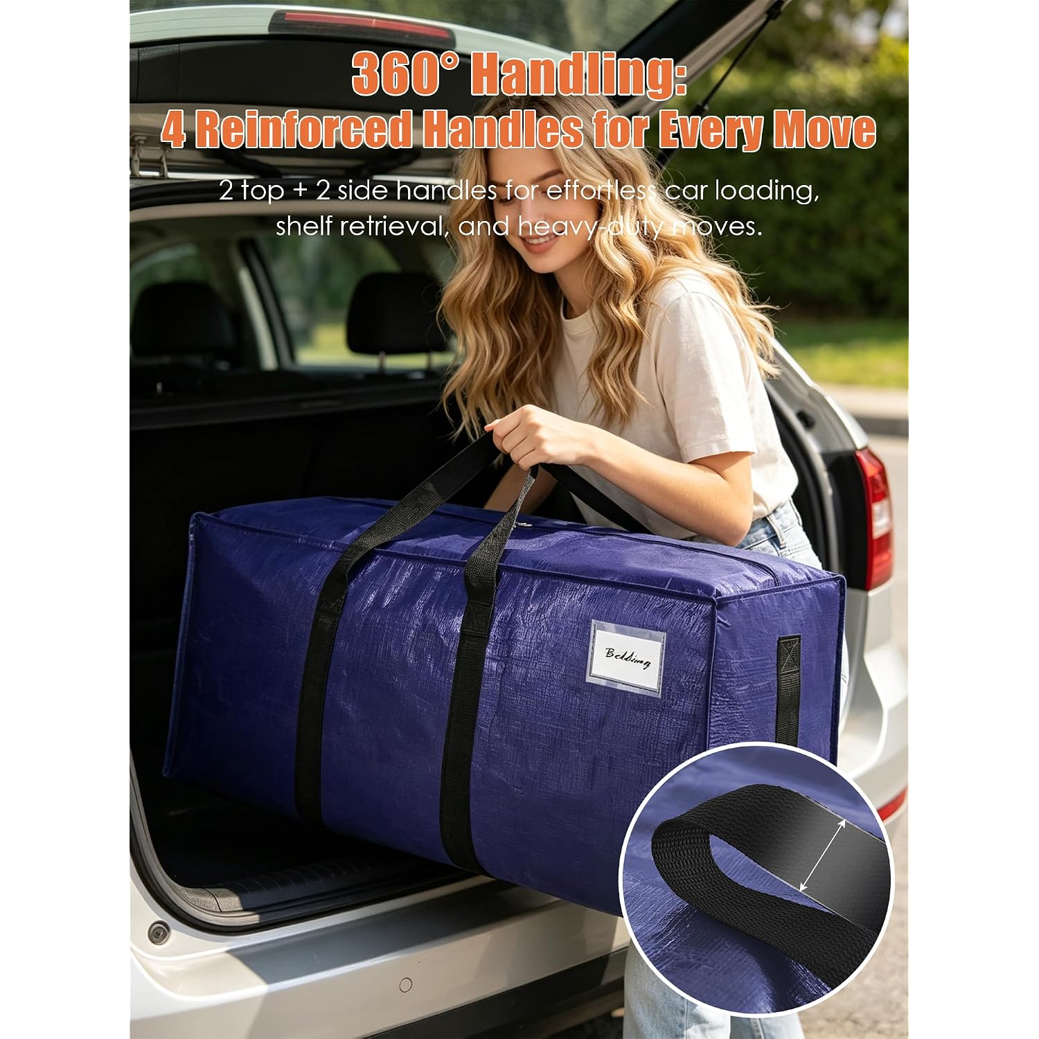Sweet Dolphin 8 Pack 200Lb Heavy-Duty Moving Bags With Wrap-Around Handles, Extra Large Storage Totes For Space Saving, Clothes Storage Bags, College Dorm Essentials, Blue, 24 Gal