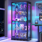 Dystler Display Cabinet With Glass Doors, Rgb Lights For Collectibles | 71'' Tall With Adjustable Shelves, Human Sensor Led Lighting Curio Cabinet, Black