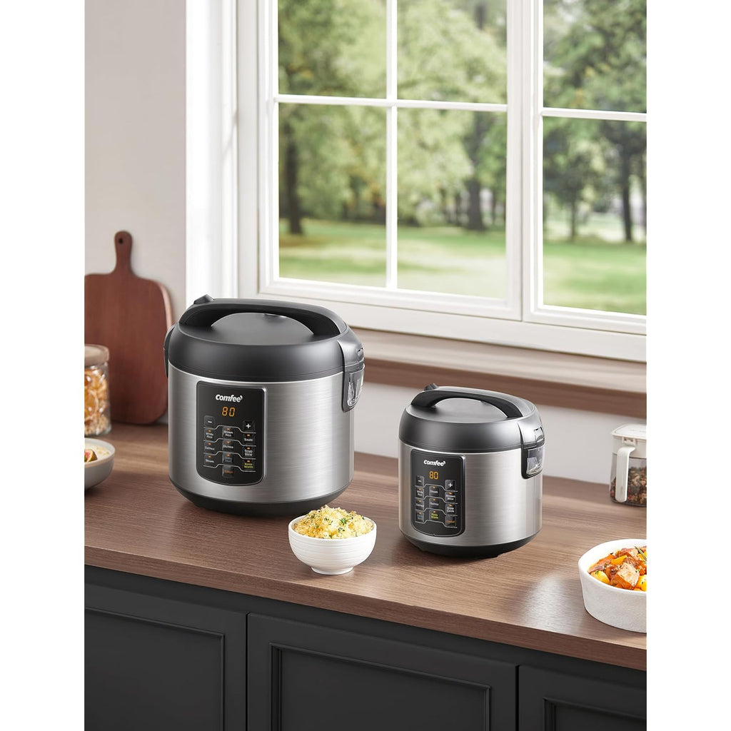 COMFEE' Rice Cooker Upgraded, 6-in-1 Stainless Steel Multi Cooker, Slow Cooker, Steamer, Saute, and Warmer, 2 QT, 8 Cups Cooked(4 Cups Uncooked), Brown Rice, Quinoa and Oatmeal, 6 One-Touch Programs