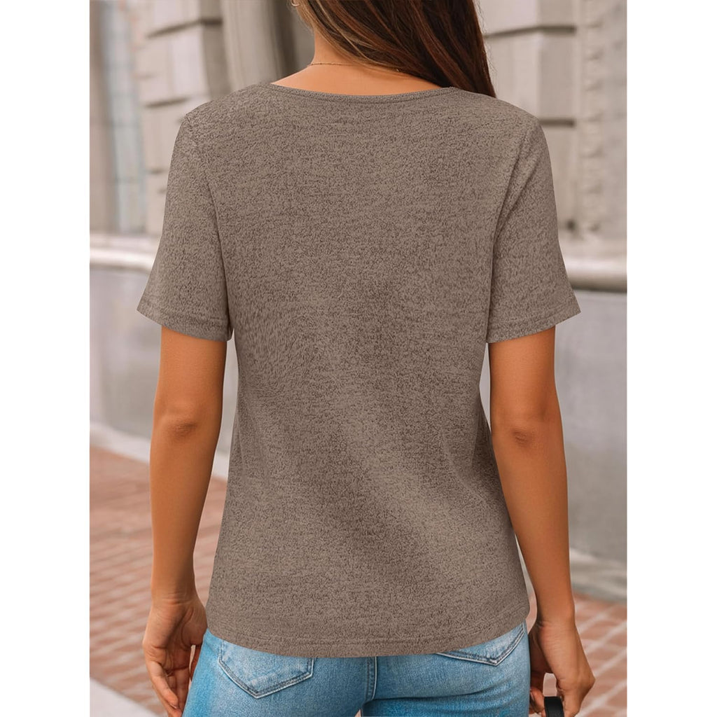 AUTOMET Womens Short Sleeve Tunic Top Spring Summer V Neck Button Shirts 2026 Dressy Casual Business Blouses
