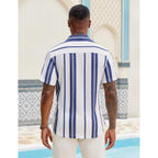 Coofandy Mens Short Sleeve Casual Shirts Button Down Striped Summer Shirts Textured Vacation Beach Shirt