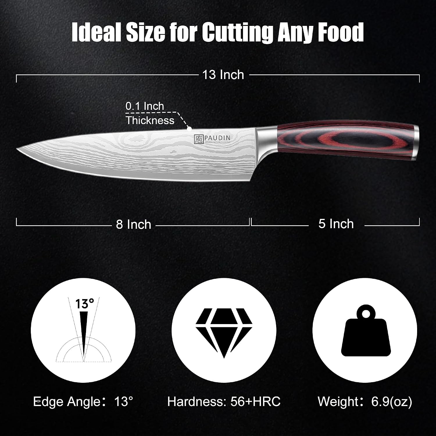 Paudin Chef Knife, 8 Inch High Carbon Stainless Steel Sharp Kitchen Knife With Ergonomic Handle, Gift Box For Family & Restaurant