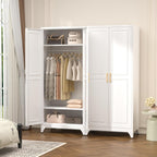 Metal Armoire Wardrobe Closet With Doors And Shelves, 71" Tall Freestanding Wardrobe Cabinet For Hanging Clothes, Large Closet With Hanging Rod For Bedroom, Office, School, Employee, Gym, White