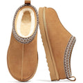 Bebealy Genuine Suede Fuzzy Slippers For Women Winter Warm House Shoes Cozy Mini Boots For Indoor Outdoor
