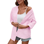 Lomon Cotton 3/4 Sleeve Button Down Shirts For Women Gingham Plaid Striped Tops V Neck Casual Loose Blouse