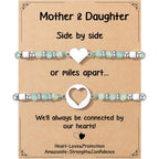 JoycuFF Mother Daughter Bracelets Set, Natural Amazonite Stainless Steel Heart Jewelry for Women, Mothers Day Gifts for Mom/Daughter, Adjustable Matching Bracelets for Mommy and Me Gifts
