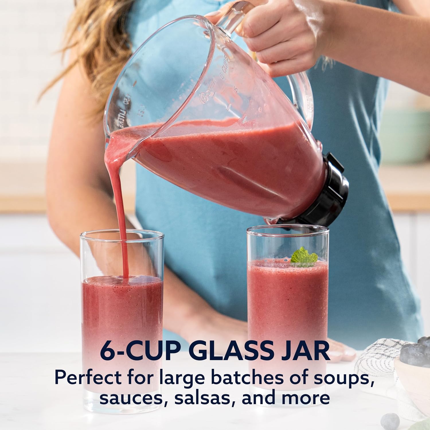 Oster Classic Series 16-Speed Blender With Food Chopper & 6-Cup Glass Jar, Countertop Kitchen Blender, Brushed Nickel