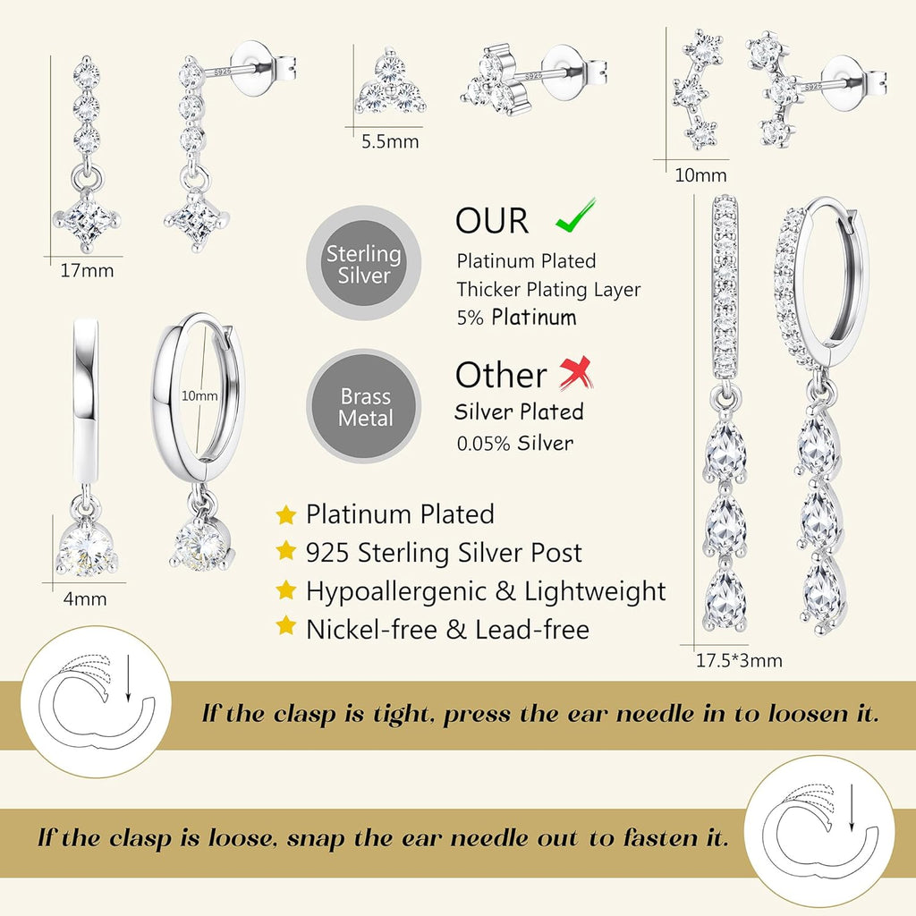 MILACOLATO 5Pairs 925 Sterling Silver Earrings for Women - 14K Gold Plated Stud Huggie Hoop Earrings Sets for Multiple Piercing, Hypoallergenic CZ Pearl Cartilage Earrings Stacks Trendy Jewelry