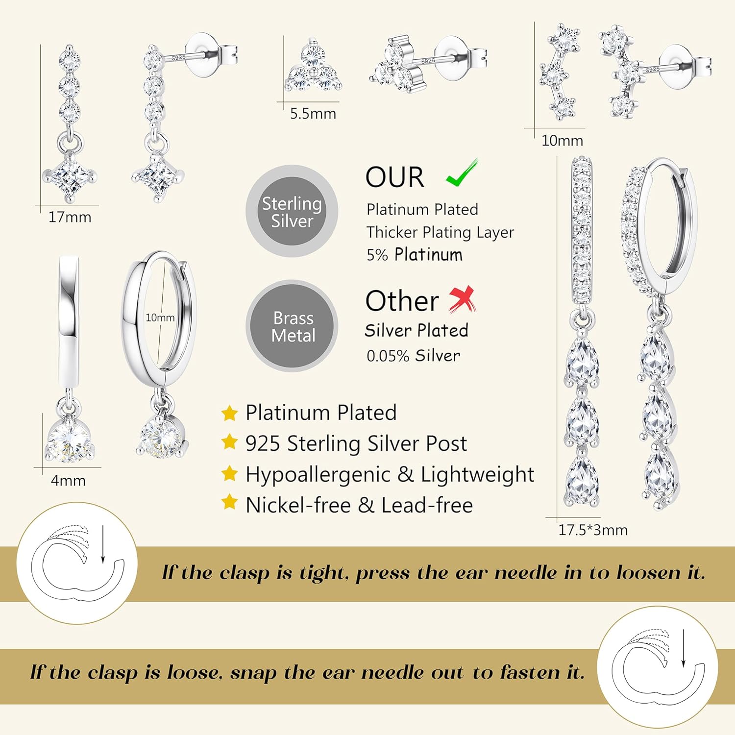 MILACOLATO 5Pairs 925 Sterling Silver Earrings for Women - 14K Gold Plated Stud Huggie Hoop Earrings Sets for Multiple Piercing, Hypoallergenic CZ Pearl Cartilage Earrings Stacks Trendy Jewelry