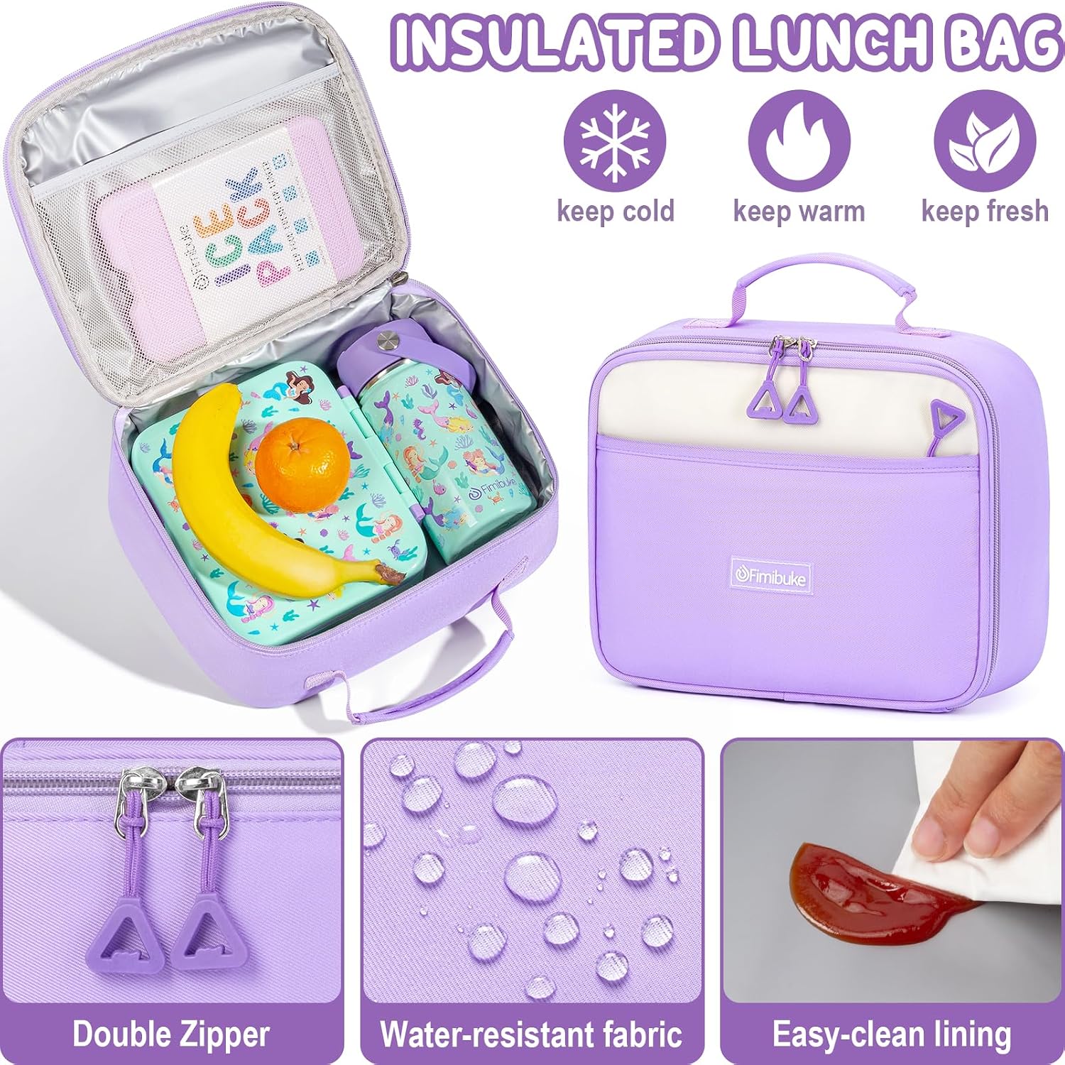 Fimibuke Waterproof Backpacks For School Girls With Lunch Box & Pencil Case | 3Pcs Lightweight Teen Girls Backpack Bookbag, Cute Kids Toddler School Bag For Elementary Middle High School Students Travel