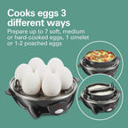 Hamilton Beach 3-In-1 Electric Egg Cooker For Hard Boiled Eggs, Poacher Eggs, Omelet Maker & Vegetable Steamer, Holds 7, Black (25507)