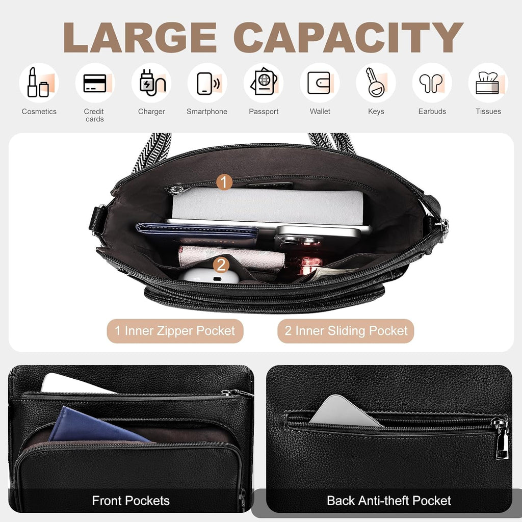 Anti-Theft Crossbody Purse For Women, Crossbody Shoulder Bag With Built-In Wallet & Rfid Blocking For Travel Workout