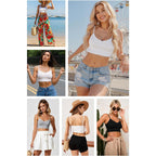 Multi Pack Women's Spaghetti Strap Crop Cami Top, Slim Fit Stretchy Tank