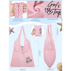 Patelai 4 Pcs Girls Trip Gifts Embroidered Beach Mesh Tote Bags For Women Summer Beach Mesh Tote Girls Weekend Trip Favors (Macaron)