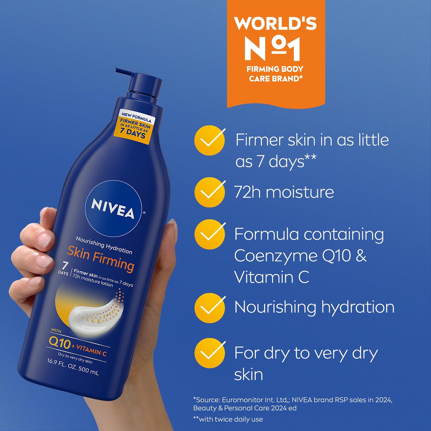 Nivea Nourishing Hydration Skin Firming Body Lotion (16.9 Fl Oz) + Skin Firming & Toning Body Gel Cream With Hyaluronic Acid (6.7 Oz), Enriched With Q10 And Vitamin C