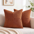 Fancy Homi 2 Packs Rust Boho Decorative Throw Pillow Covers 18X18 Inch For Couch Bed Sofa, Farmhouse Fall Home Decor, Soft Corss Corduroy Patchwork Textured Terracotta Accent Cushion Case 45X45 Cm