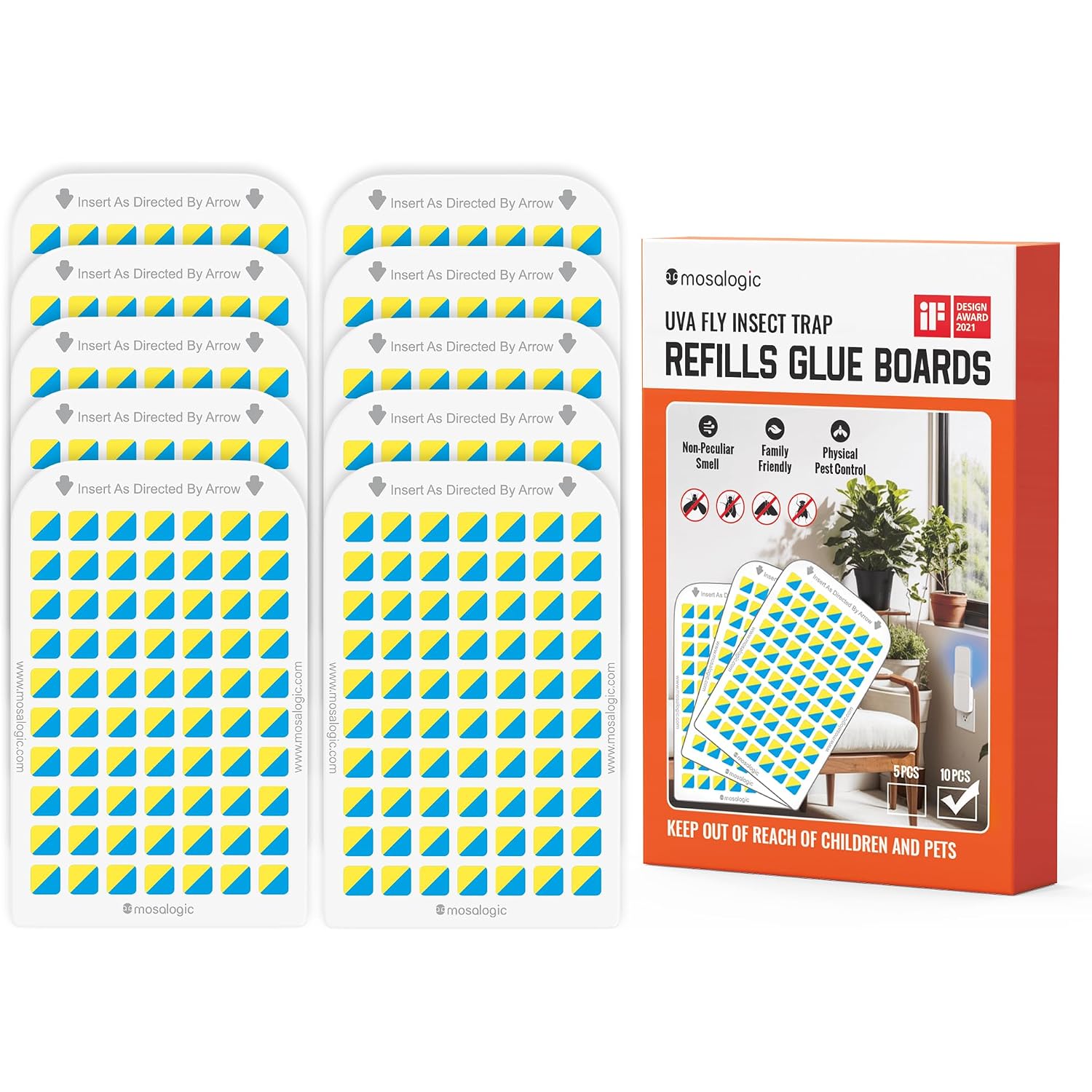 Mosalogic Sticky Card Plug Refill Replacement Glue Cards For Flying Insect Trap Indoor-10Pack (No Device)