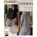 Ficerd 4 Pack Women's Cotton T Shirts Casual Short Sleeve Tunic Tops Crewneck Plain Summer Loose Fit Rolled Sleeve Basic Tee