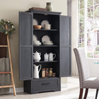 Farmhouse Kitchen Pantry Cabinet - 72" Tall Wood Kitchen Storage Cabinets With Adjustable Shelves & 2 Barn Doors & Drawer, Versatile Storage For Dining Room, Bathroom, Utility Room, Antique Black | Large