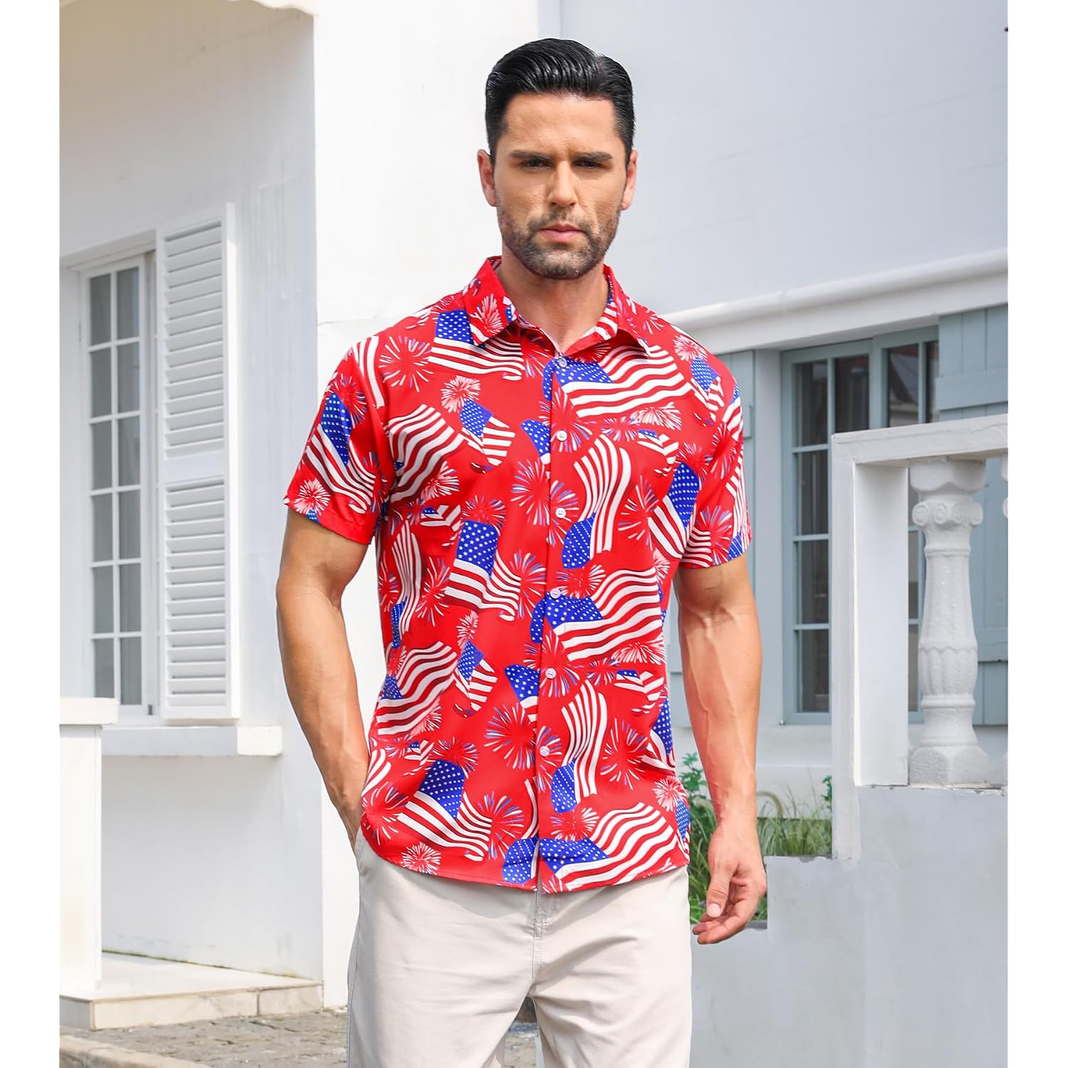 Fanient Mens Hawaiian Shirt Summer 3D Print Casual Short Sleeve Button Down Graphic Aloha Dress Shirts