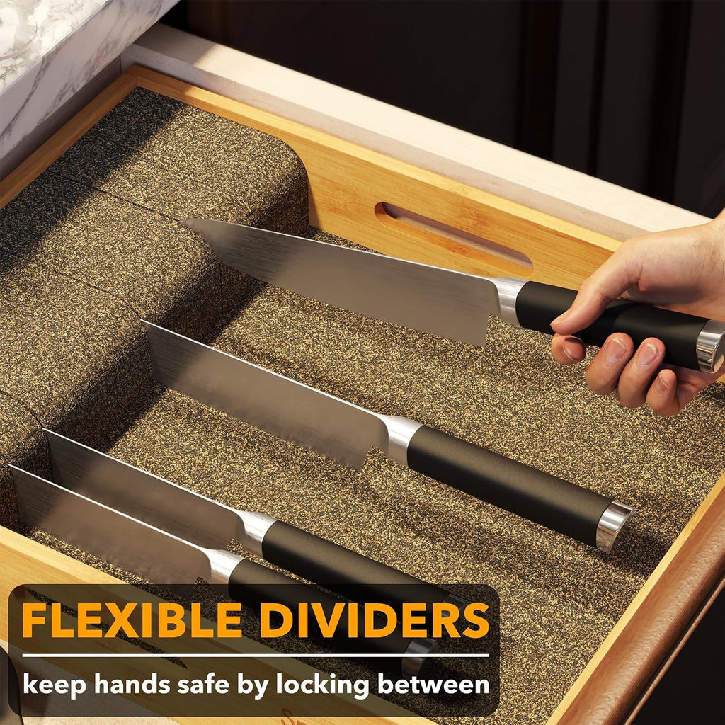 Spaceaid Large Knife Drawer Organizer Bamboo Insert Dock, Kitchen Steak Knives Holder Organizers Block For Drawer In Storage Organization (Large)