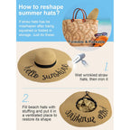 Senker Fashion Floppy Beach Hats for Women Straw Sun Hat Foldable Wide Brim Embroidered Roll up Summer Vacation Travel