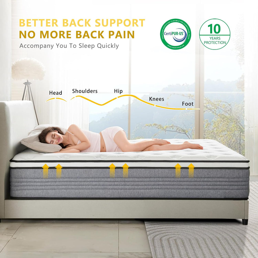 Full Size Mattress, 12 Inch Full Mattress In A Box, Hytrid Mattress With Pocket Sprines And Certipur- Us Certified Foan, Motion Isolation.Medium Firm, Pressure Relief For Cool Night