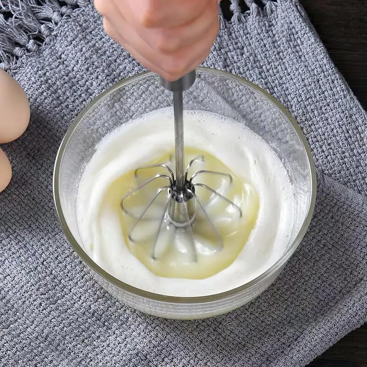 Stainless Steel Semi-Automatic Whisk,Egg Whisk Hand Push Rotary Blender | Versatile Hand Push Mixer Stirrer Tool,For Cooking Kitchen Home Egg Milk,10 Inches