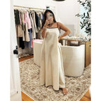 Shy Velvet Women'S 2026 Summer Linen Maxi Dress Contrast Spaghetti Strap Dress Backless Casual Party Beach Dresses