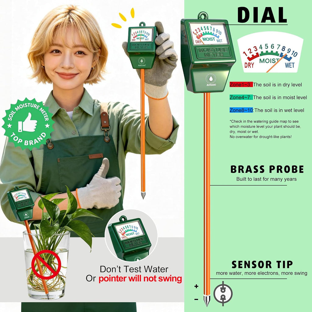 2 Pack Soil Moisture Meter, Plant Water Meter For Gardening, Farming, Soil Tester Hygrometer Sensor For Indoor Outdoor House Plants, Flower, Lawn - No Battery Required