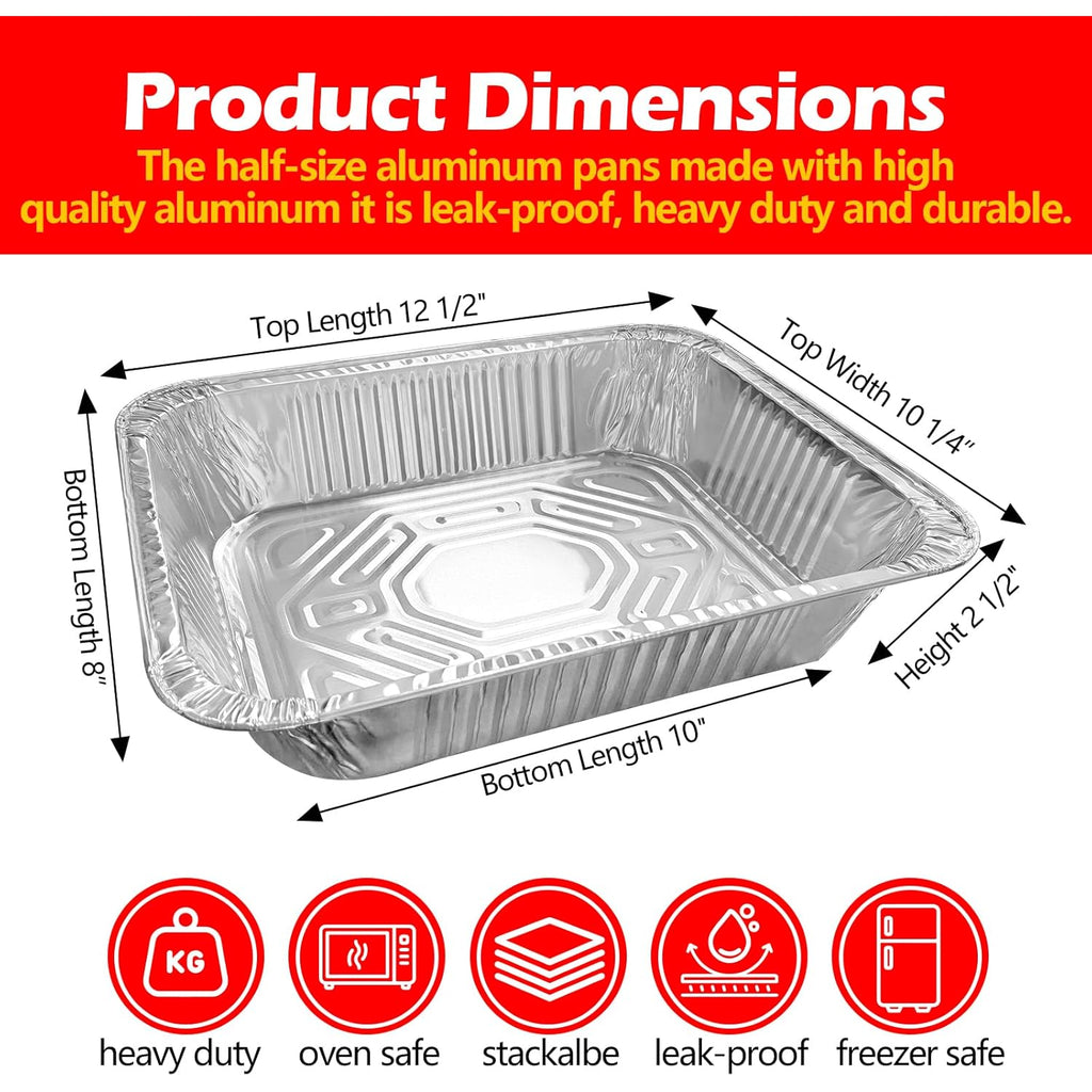9x13 Aluminum Foil Pans with Lid, 10 Pack Disposable Trays Half Size Heavy Duty Tin Pans Deep Food Containers For Cooking, Meal Prep, Baking, Roasting, Chafing, Heating or Steam Table