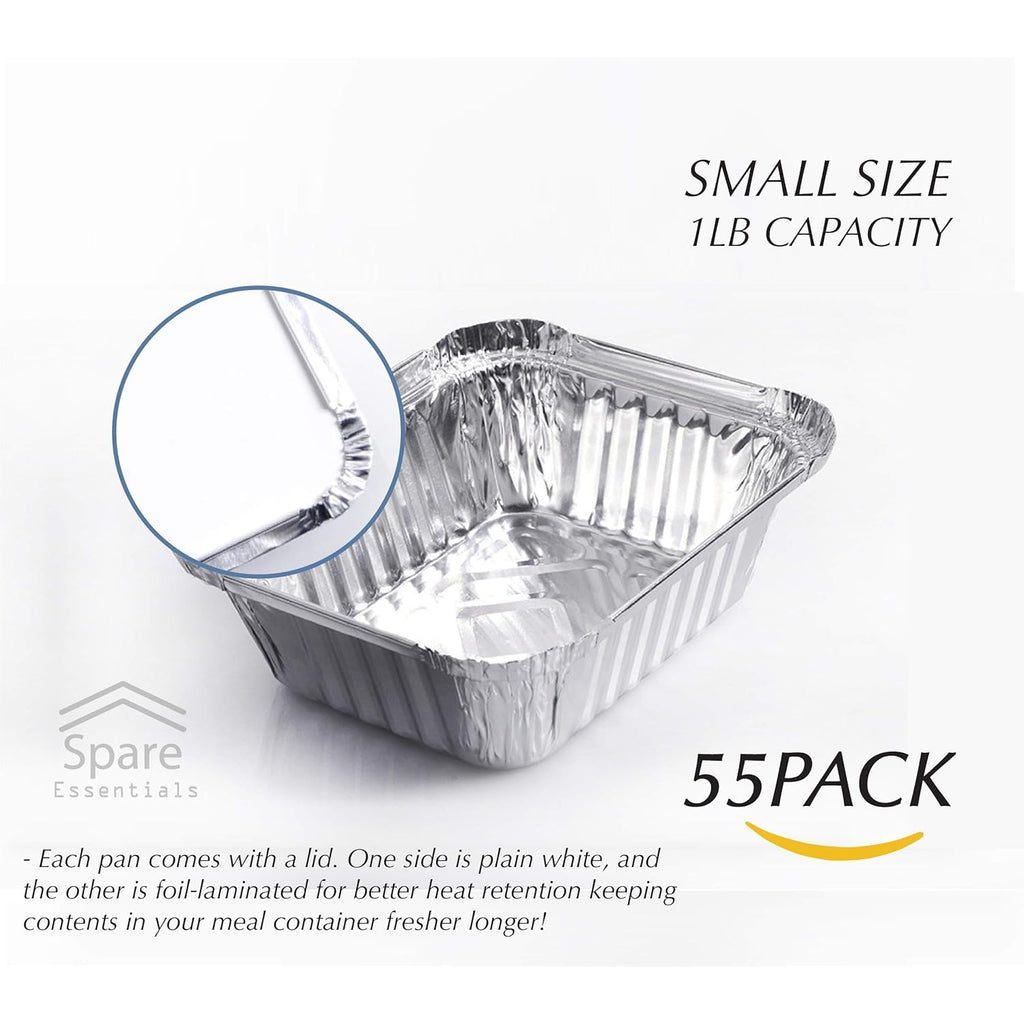 55 Pack - Small Foil Pans with Lids - To Go Food Containers with Lids 1lb Mini Aluminum Pans Freezer Safe Foil Take out Trays Heat proof Aluminum Meal Prep Containers 5.5x4.5x1.9 in