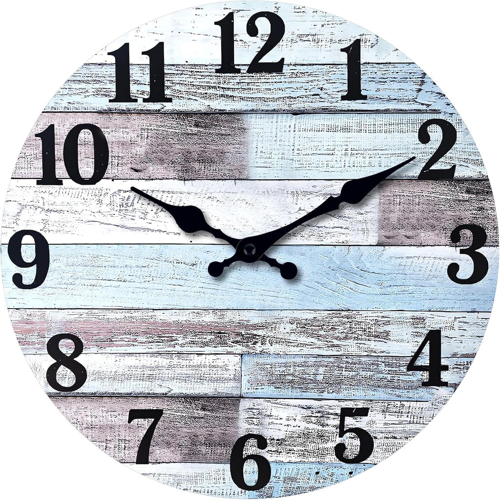 Xnm Blue Wood Wall Clocks Battery Operated 12 Inch | Farmhouse Wall Clocks For Living Room Bedroom Kitchen Office Decor Analog Rustic Wall Clock Silent (Mdf No Solid Wood)