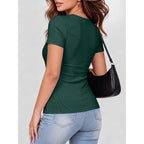 Anrabess Women Short Sleeve Tops Scoop Neck Ribbed Knit Slim Fitted Basic Tee Shirt Casual Summer Clothes 2026 Spring Outfits
