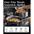 Nonstick Frying Pan with Lid 7-Inch, Durable Stainless Steel Skillet, Induction Cooktop Compatible, PFOA-Free Scratch-Proof, Dishwasher & Oven Safe, Stay-Cool Handle, Silver Kitchen Cookware