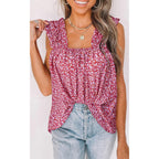 Prettygarden Boho Floral Tank Tops For Women, Shirred Straps Pleated Summer Casual Sleeveless Shirts Tops Beach Blouses