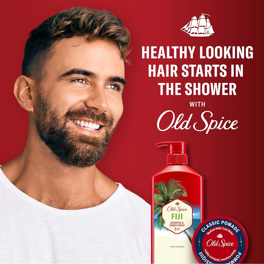 Old Spice Mens 2-In-1 Shampoo And Conditioner Set, Fiji, Coconut & Tropical Wood Scent, For All Hair Types, Healthier, Fuller, Moisturized Looking Hair, 21.9 Fl Oz Each, Twin Pack