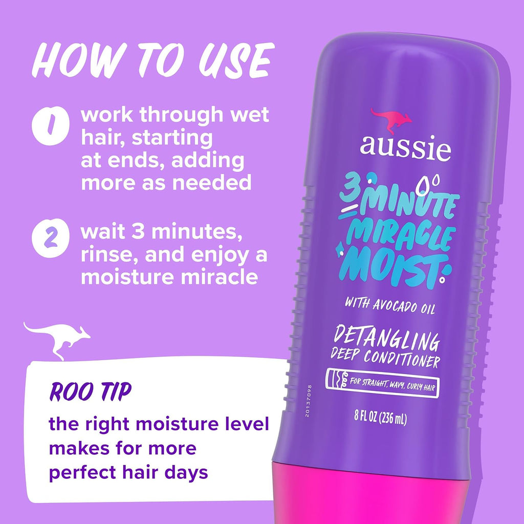 Aussie Total Miracle Hair Care Bundle: Shampoo, Conditioner, And 3 Minute Deep Treatment With Apricot & Macadamia Oil, Paraben-Free For Damaged Hair, 26.2 & 8 Fl Oz