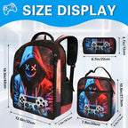 Boys Backpack With Lunch Box And Pencil Case, 3Pcs Gamer Backpack For Boys Teens, 17 Inch Large Capacity