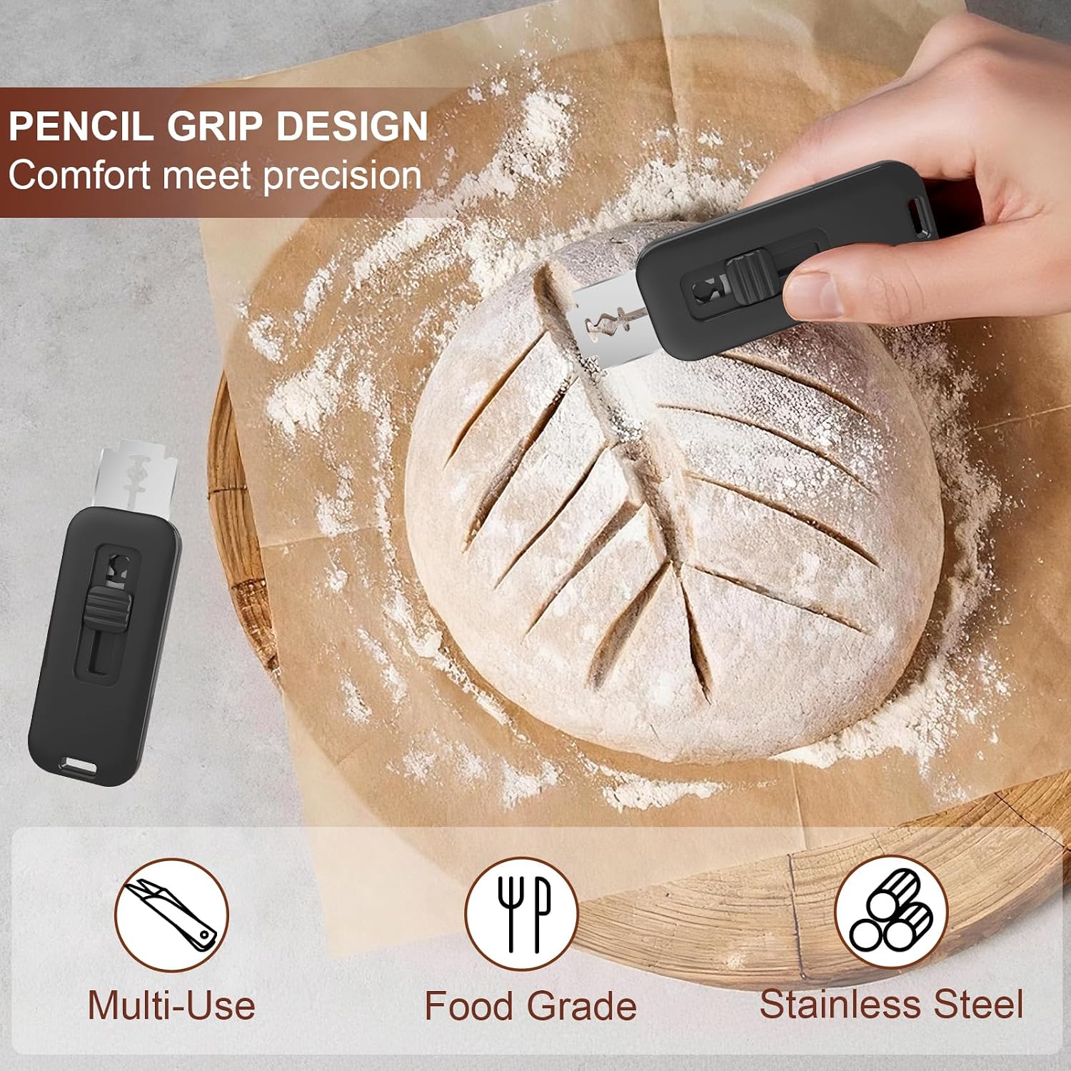 Upgraded Magnetic Bread Lame Cutter, Sourdough Scoring Tool For Artisan Bread Making, Professional Dough Slashing & Bread Cutting Knife With 5 Replaceable Razor Blades