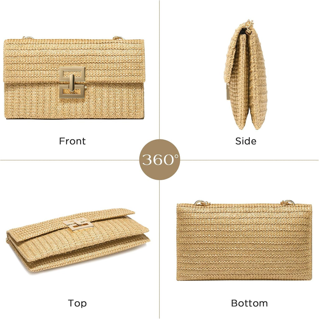 SWEETV CHUNLI Straw Purse Woven Beach Bag Summer Clutch Purse Boho Crossbody Bags for Women Small Raffia Shoulder Bag
