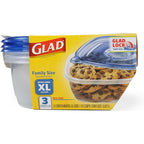 Glad Gladware Xl Square Food Storage Containers With Lock Tight Lids, Bpa-Free Family Size Plastic Containers For Leftovers, Meal Prep, And Freezer Storage, Dishwasher Safe, 104 Oz, 3 Count