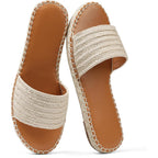 Womens Flat Sandals Dressy Summer Slip On Resort Womens Sandals Raffia Beach Sandals Open Toe Espadrille Slides