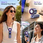 Portable Handheld Fan With Ice Cooling, Personal Rechargeable Fan 20000Rpm,199-Speed Mini Neck Fan With 4000Mah Battery Powered Up To 15Hrs With Led Display For Travel, Camping & Outdoor, Purple