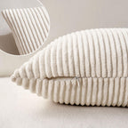 Miulee Decorative Corduroy Throw Pillow Covers Set Of 2 18X18 Cream White | Soft Solid Striped Textured Cushion Cases For Couch Chair Sofa Bed Living Room Boho Square Pillowcases For Home Decor