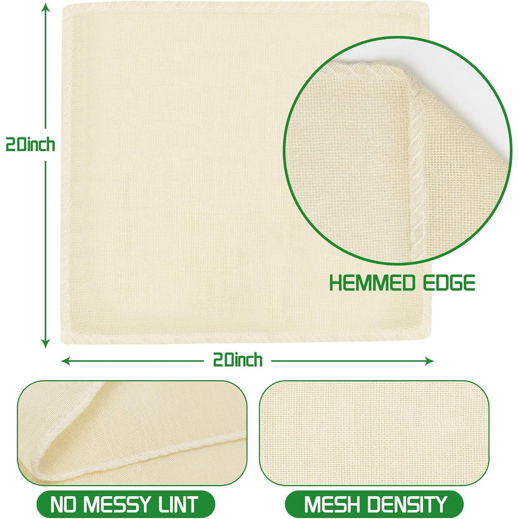 10 Pcs Cheese Cloths, 20X20 Inch Grade 100 Hemmed Cheesecloth For Cooking, Reusable Unbleached Cotton Strainer For Juicing, Baking, Cheese And Yogurt Making